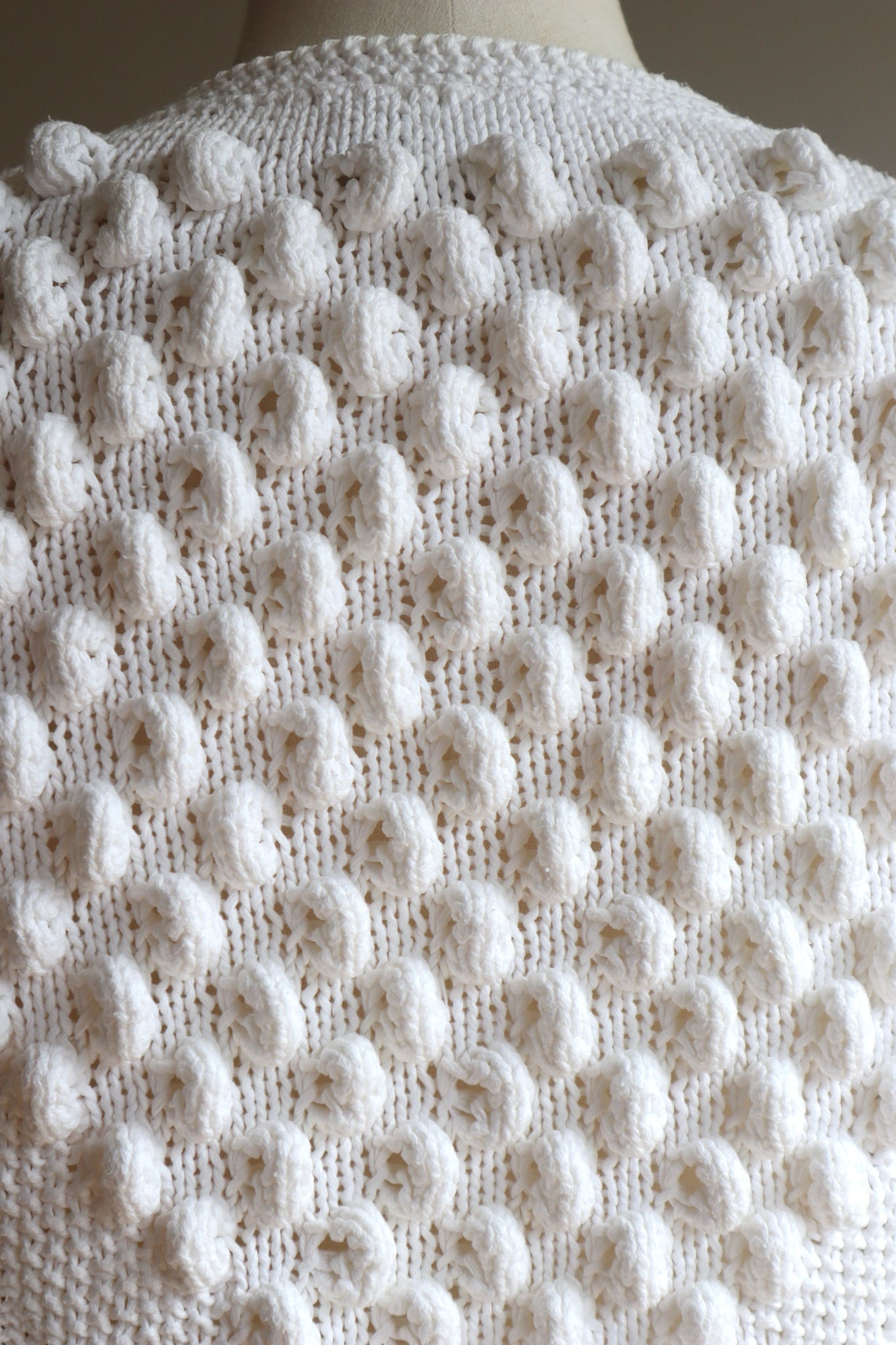 80s Hand Knit White Cotton Cardigan