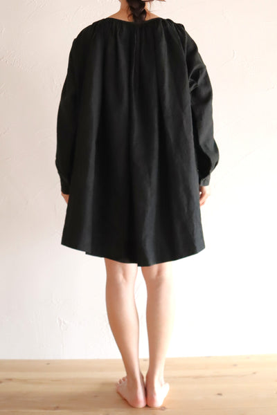Early 1900s French Black Indigo Linen Biaude