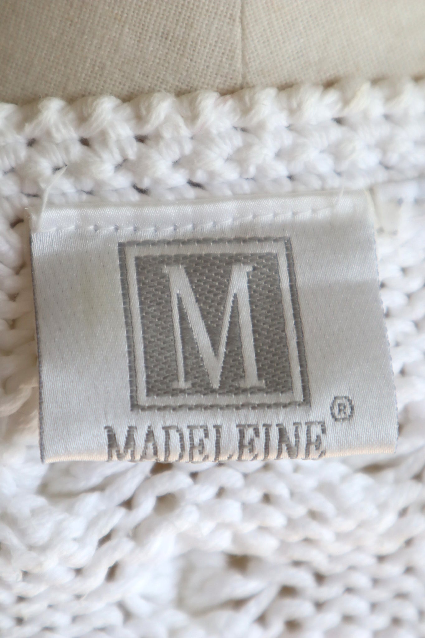 80s Hand Knit White Cotton Cardigan