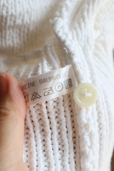 80s Hand Knit White Cotton Cardigan