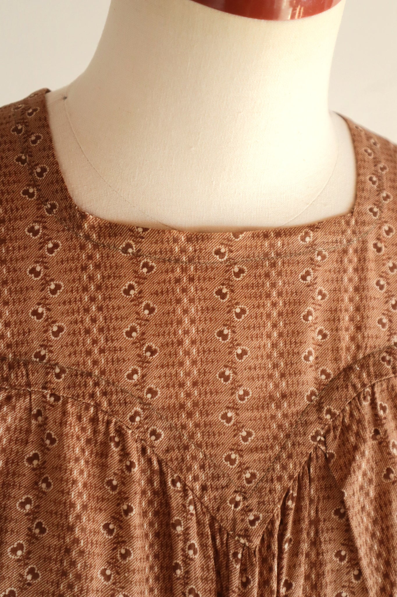 19th Brown Calico Cotton Dress