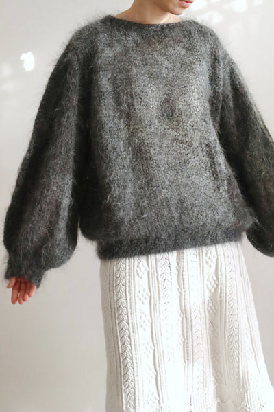 80s Hand Knit Charcoal Gray Mohair Sweater