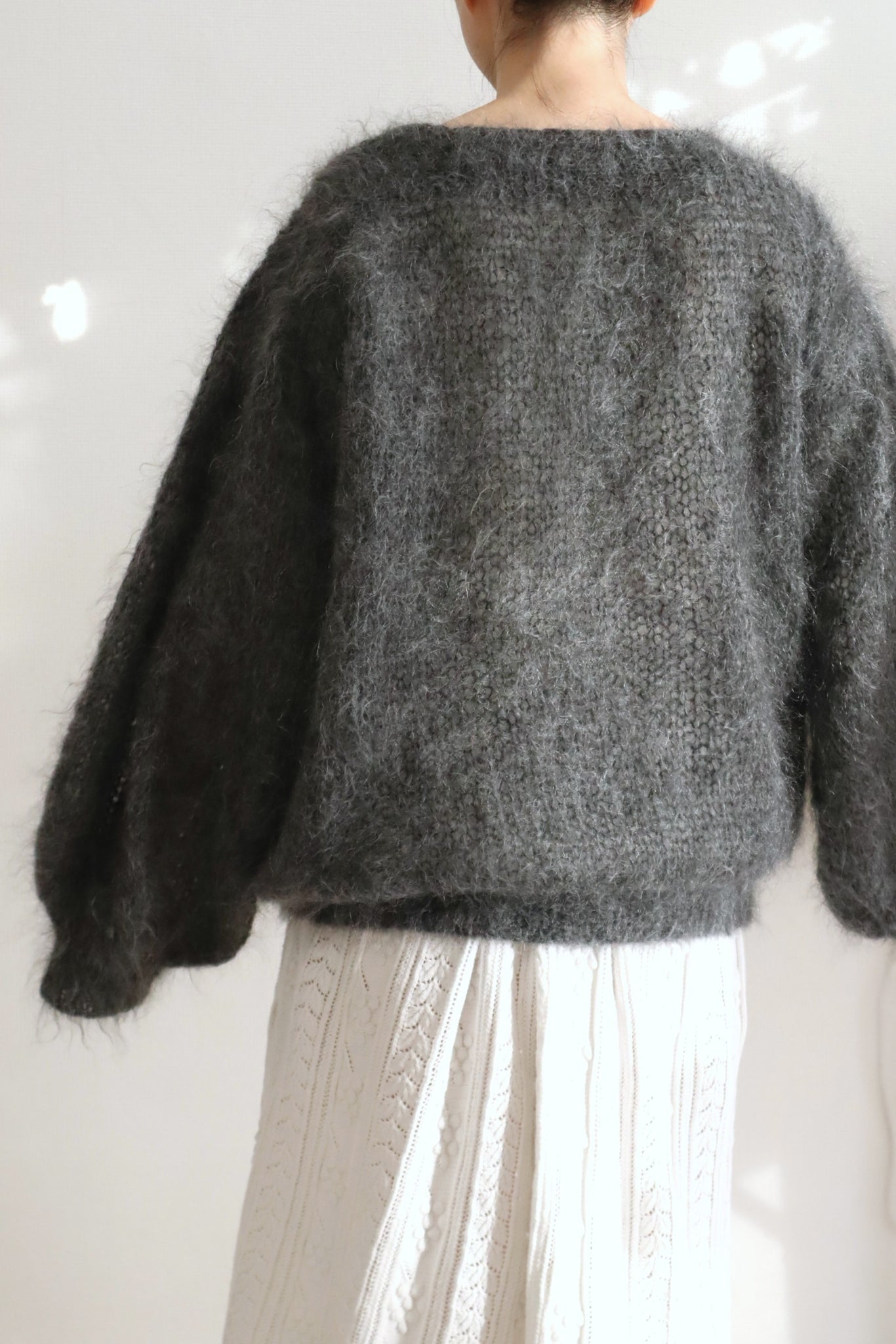 80s Hand Knit Charcoal Gray Mohair Sweater