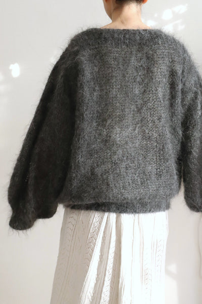 80s Hand Knit Charcoal Gray Mohair Sweater