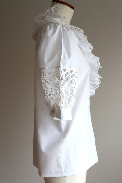 80s Cutwork Lace Puff Sleeve Blouse