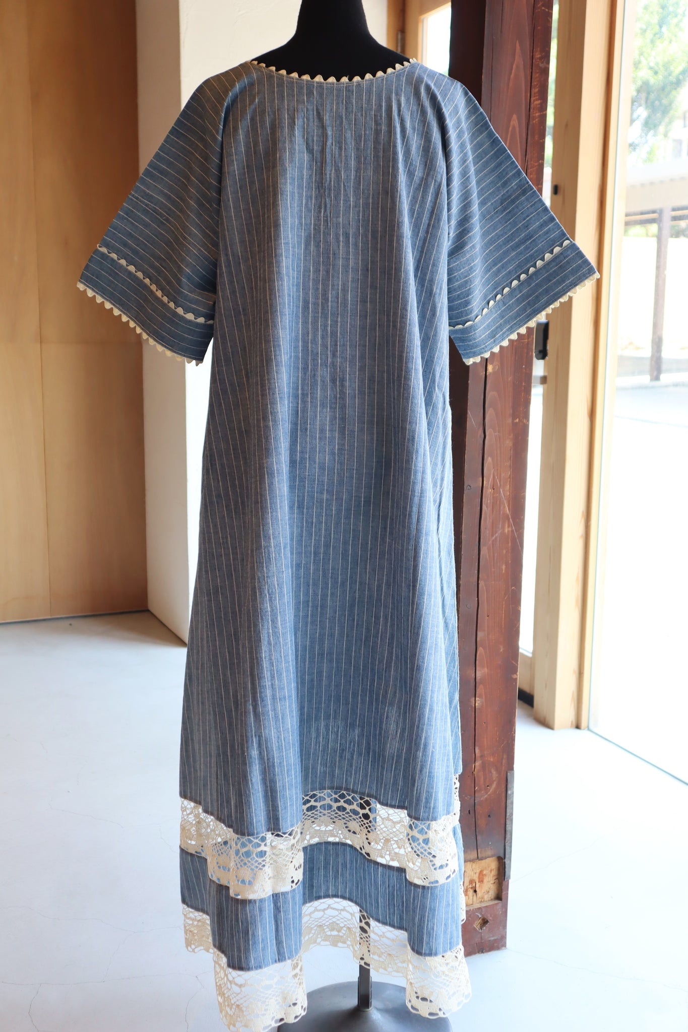 1920s Blue Linen Chambray House Dress