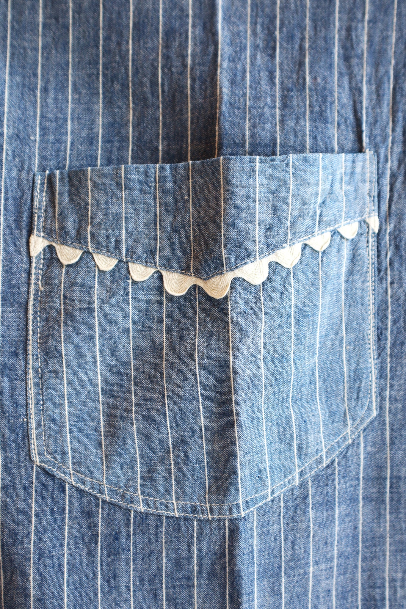 1920s Blue Linen Chambray House Dress