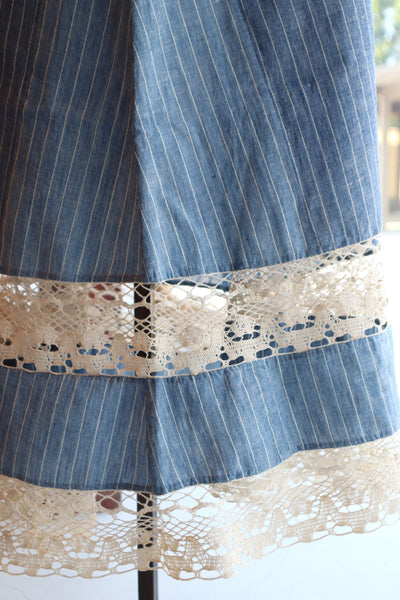 1920s Blue Linen Chambray House Dress