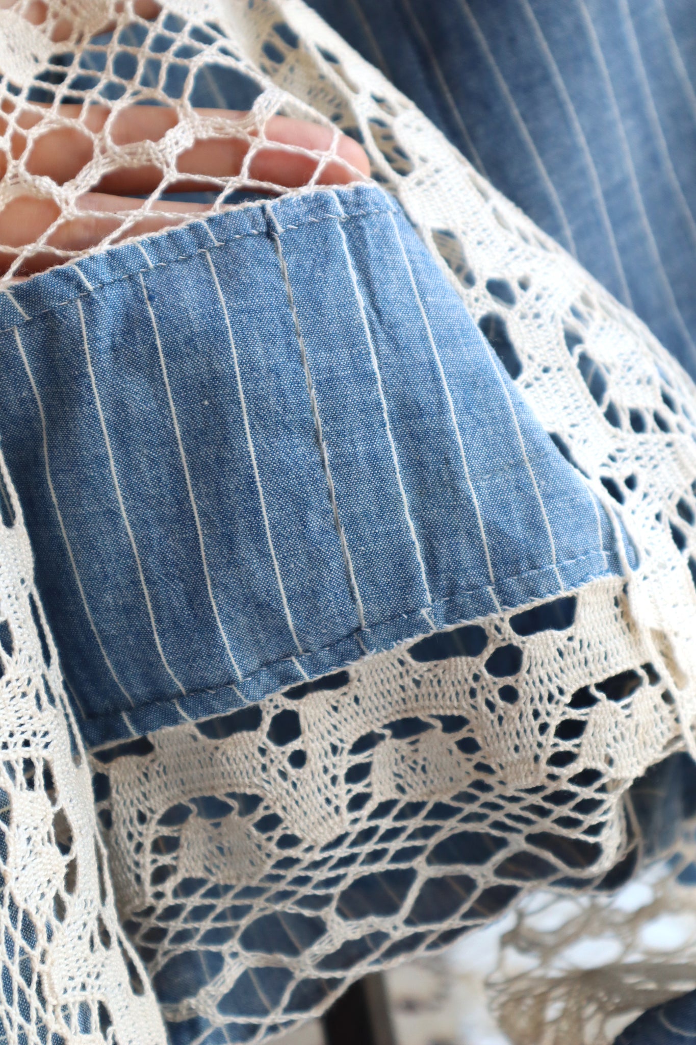 1920s Blue Linen Chambray House Dress
