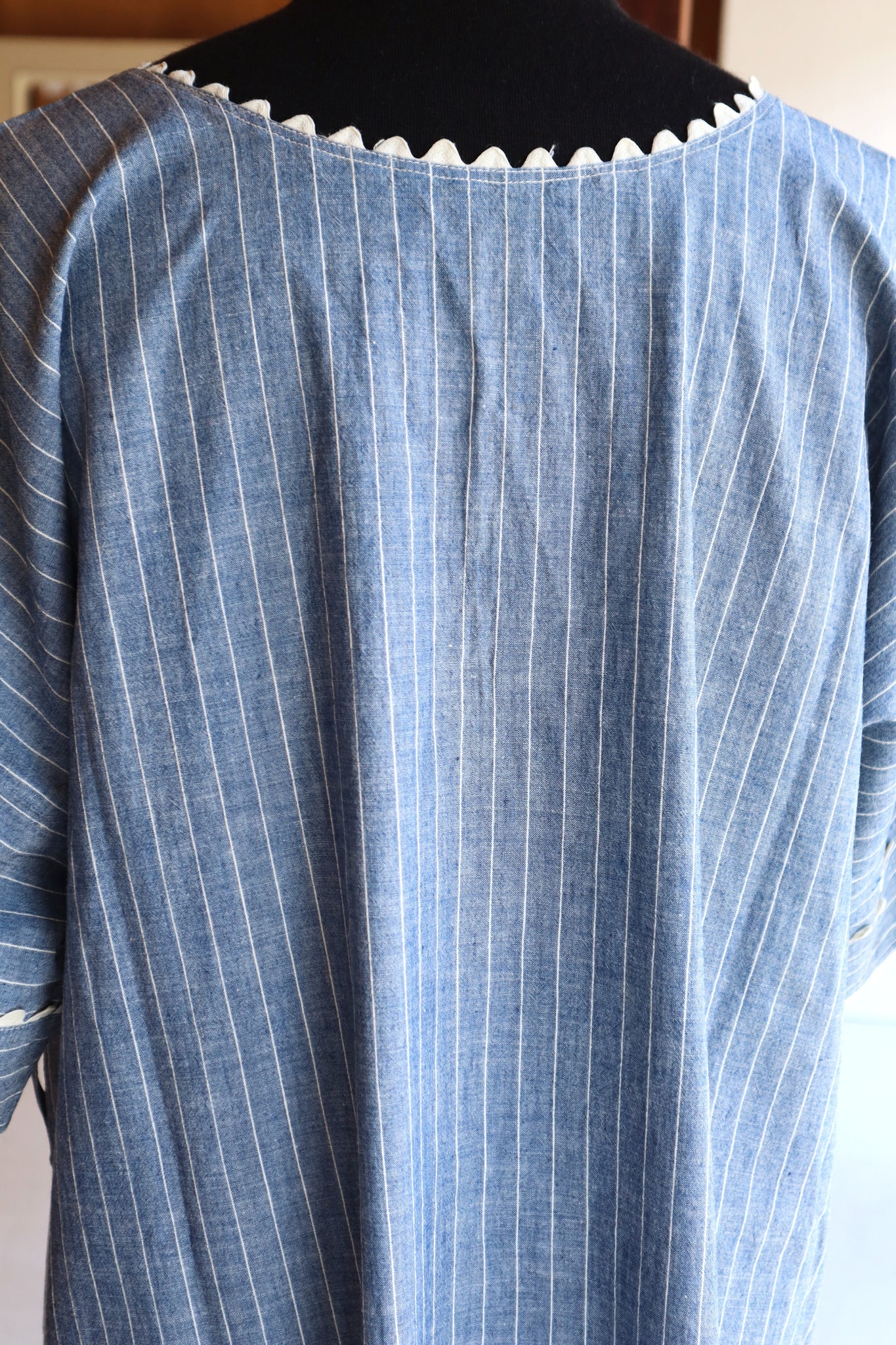 1920s Blue Linen Chambray House Dress