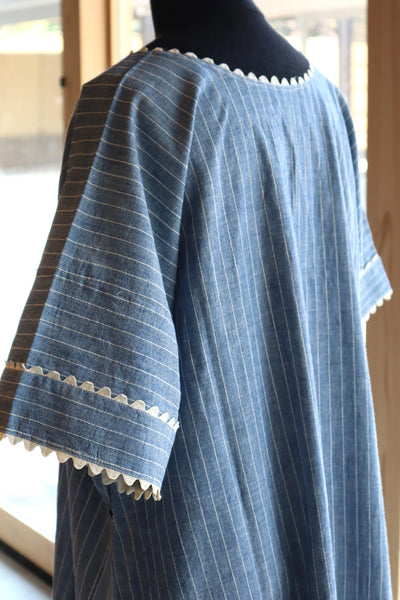1920s Blue Linen Chambray House Dress