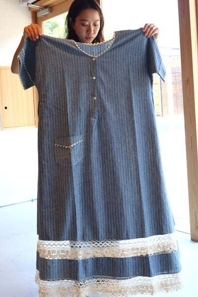 1920s Blue Linen Chambray House Dress