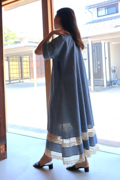 1920s Blue Linen Chambray House Dress
