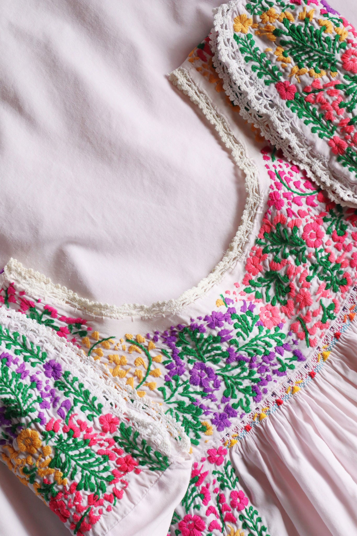 70s Pale Pink Mexican Dress