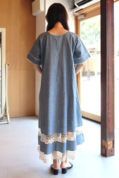 1920s Blue Linen Chambray House Dress