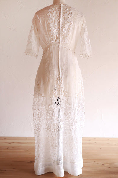 1900s Edwardian Crochet Cutwork Dress