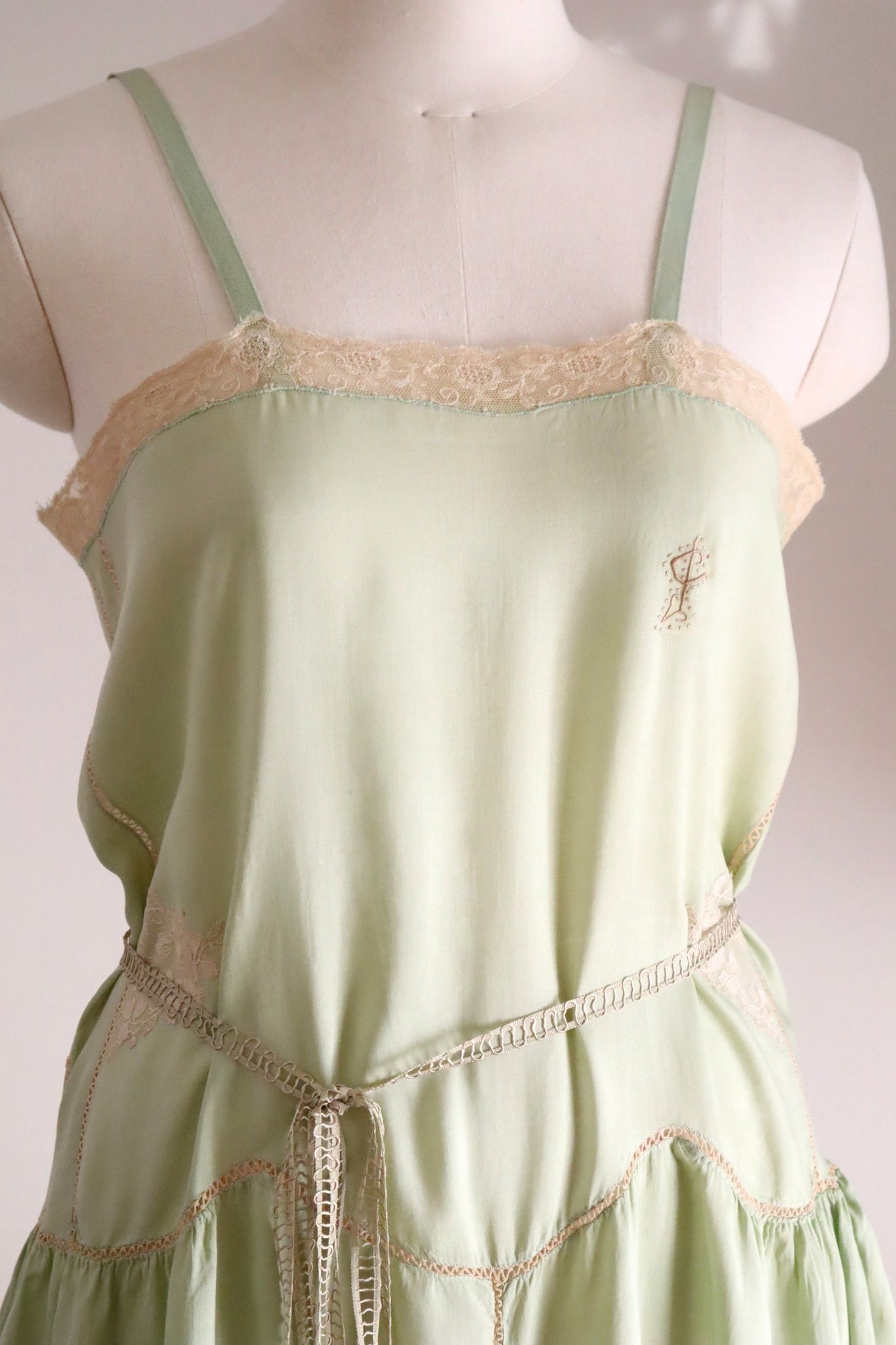 1920s–1930s French Pale Green Silk Step In