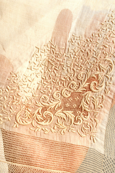 1900s French Linen Hand-Embroidered Cloth with Bobbin Lace Trim