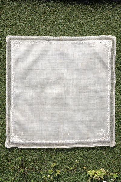 1900s French Linen Monogrammed Cloth with Drawnwork & Bobbin Lace