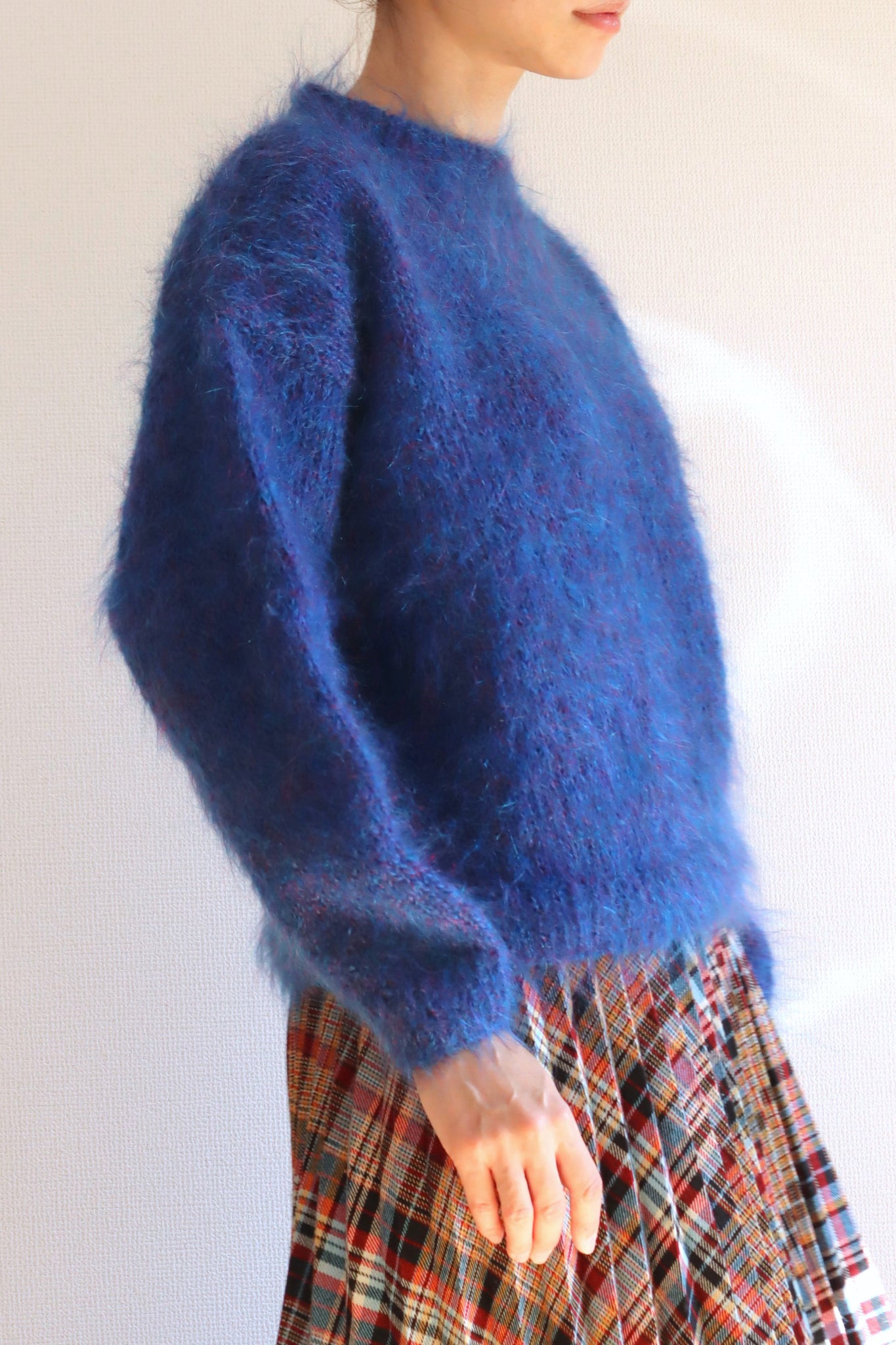 80s Hand Knit Blue Mohair Sweater Size M