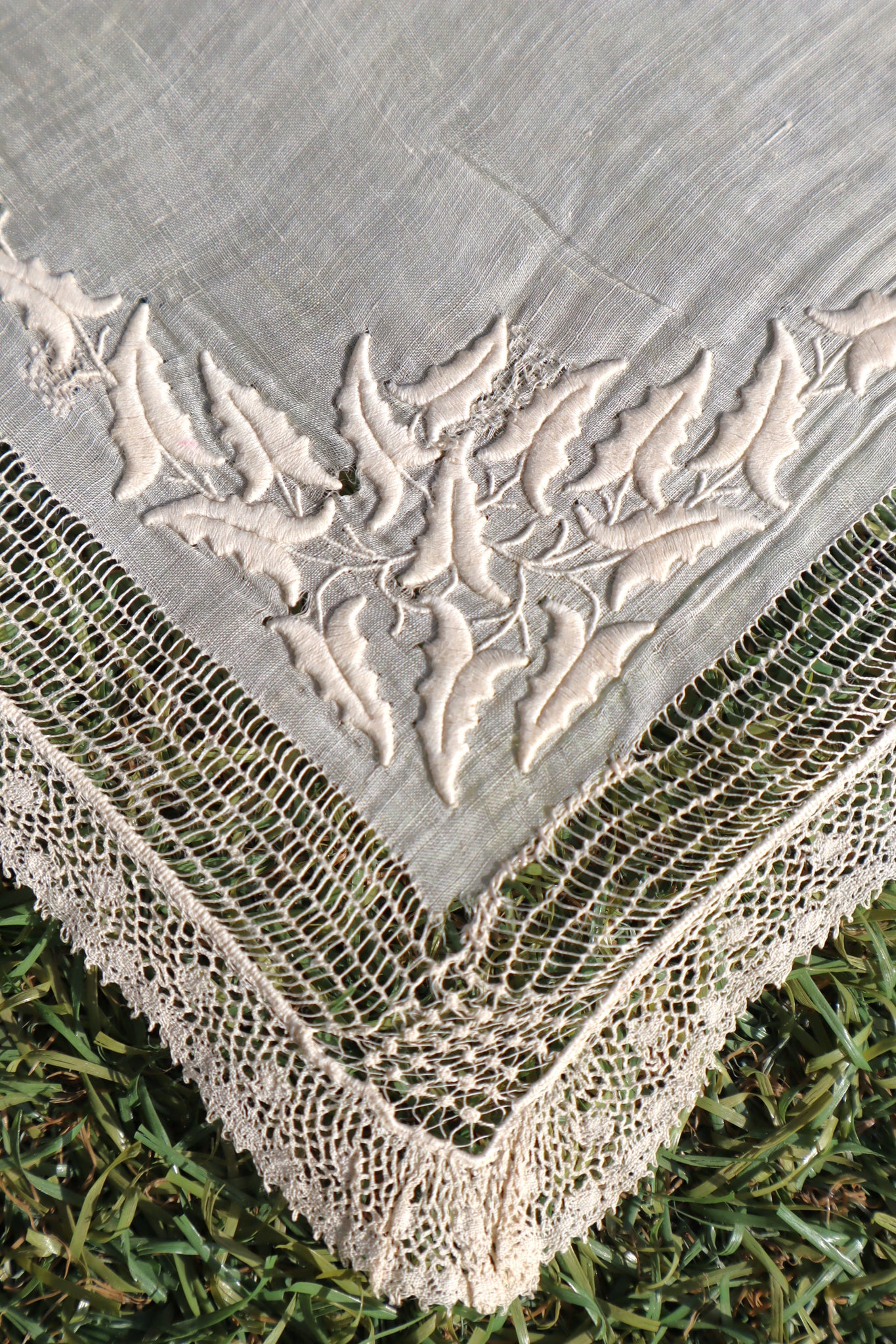1900s French Linen Monogrammed Cloth with Drawnwork & Bobbin Lace