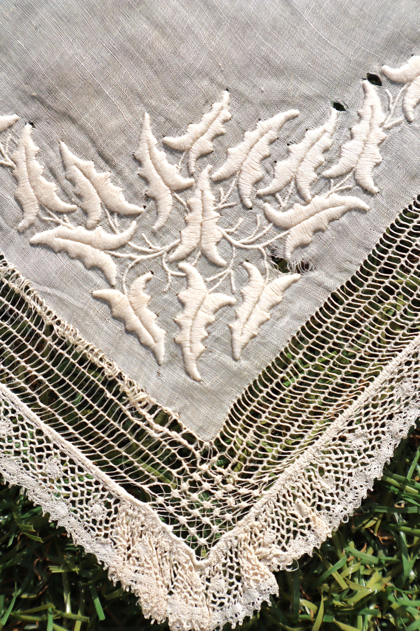 1900s French Linen Monogrammed Cloth with Drawnwork & Bobbin Lace
