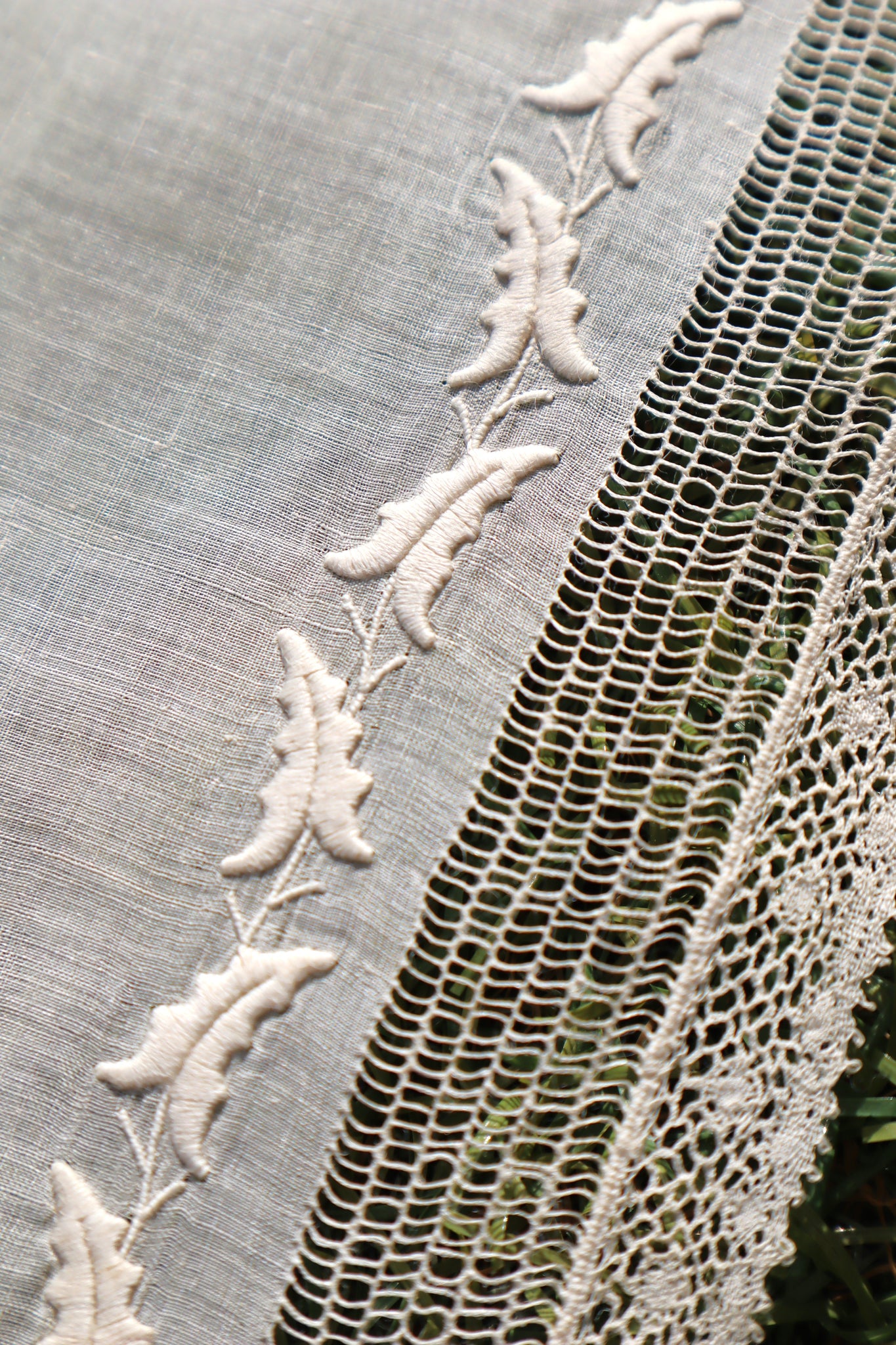 1900s French Linen Monogrammed Cloth with Drawnwork & Bobbin Lace
