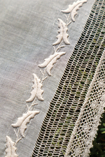 1900s French Linen Monogrammed Cloth with Drawnwork & Bobbin Lace