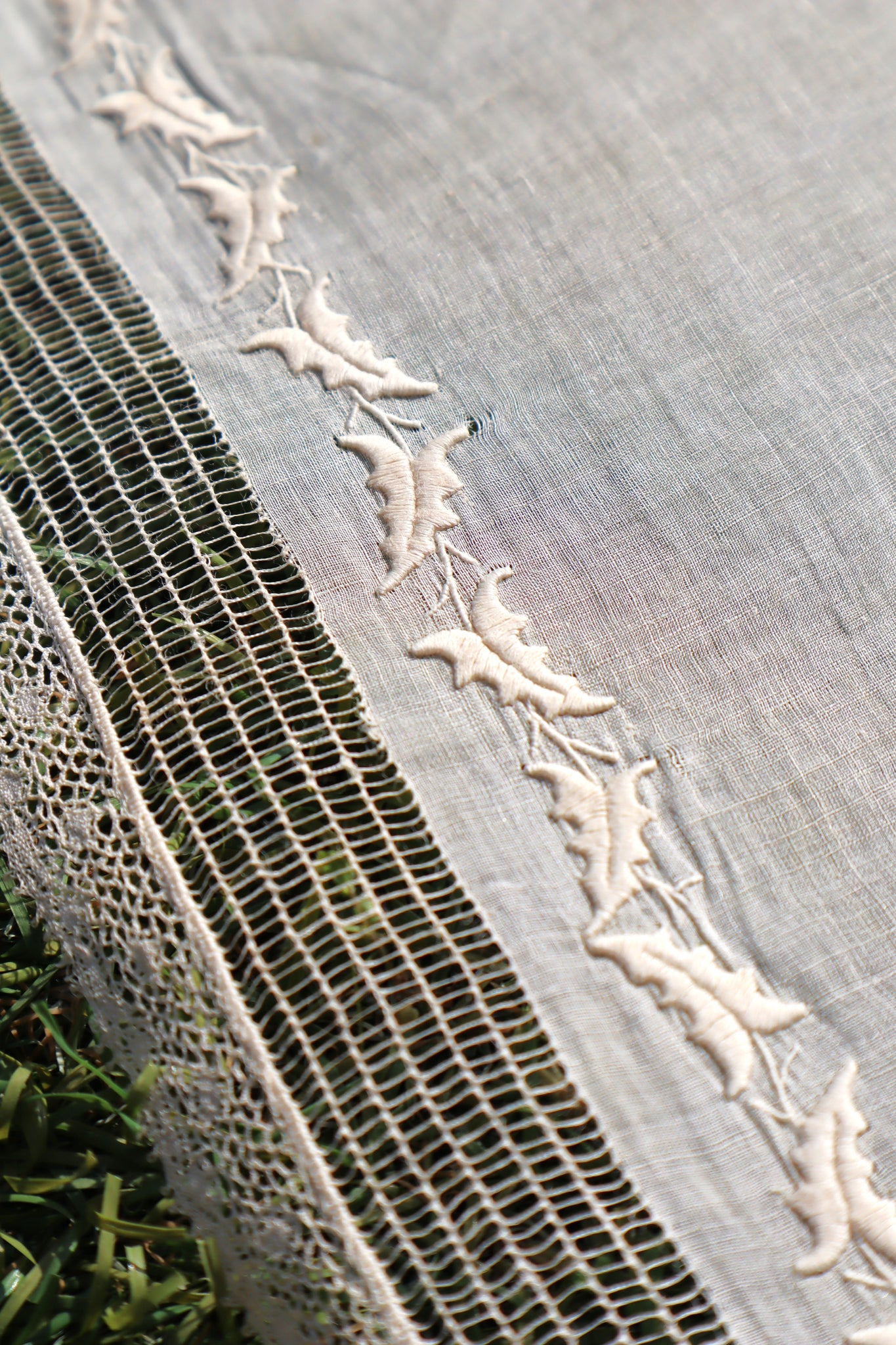 1900s French Linen Monogrammed Cloth with Drawnwork & Bobbin Lace