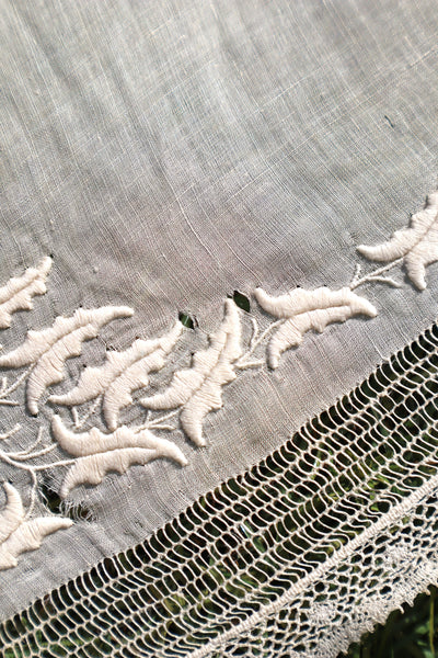 1900s French Linen Monogrammed Cloth with Drawnwork & Bobbin Lace
