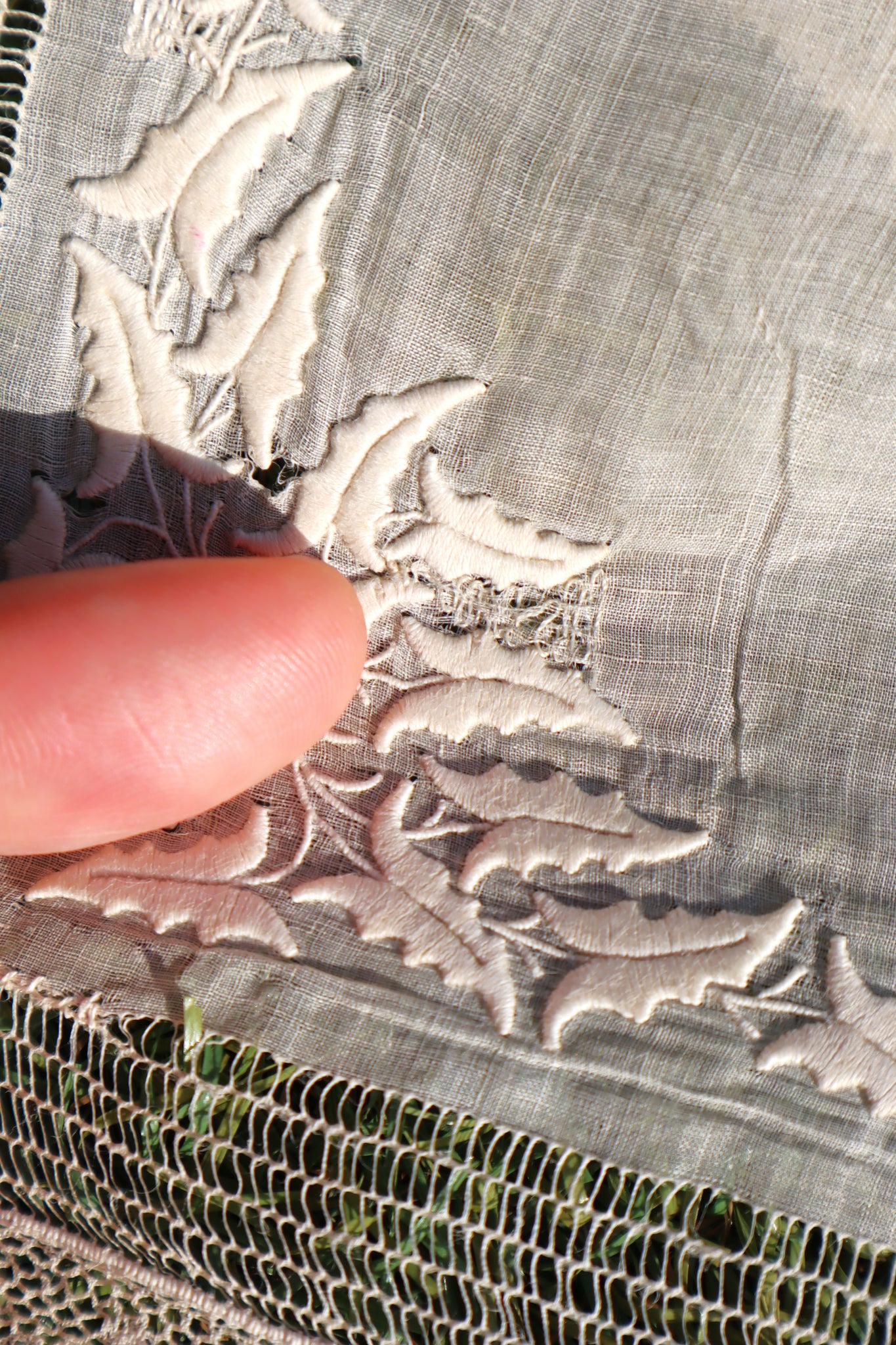 1900s French Linen Monogrammed Cloth with Drawnwork & Bobbin Lace