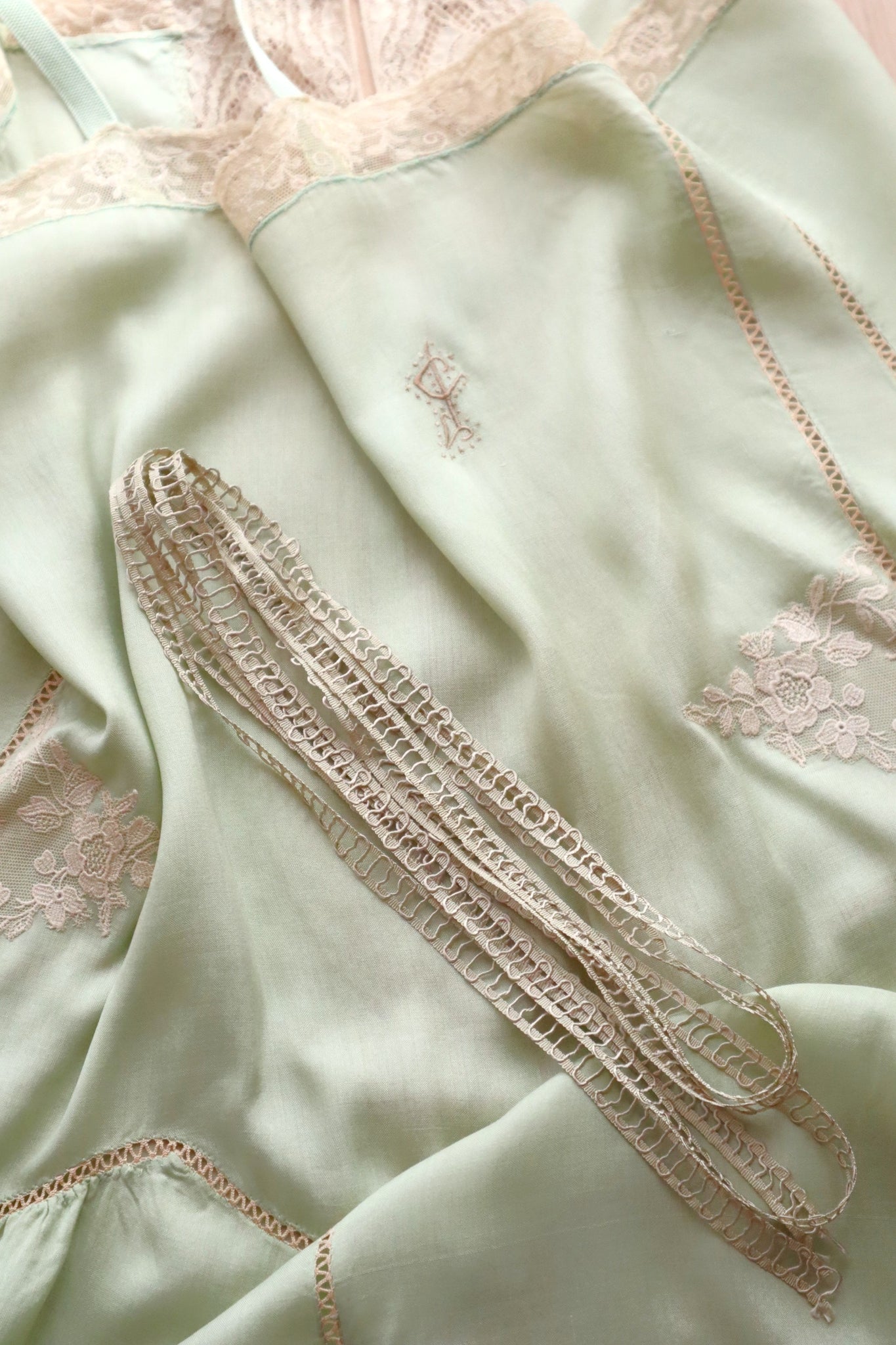 1920s–1930s French Pale Green Silk Step In
