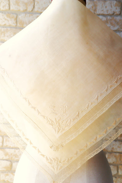 1900s French Linen Monogrammed Cloth with Drawnwork & Bobbin Lace