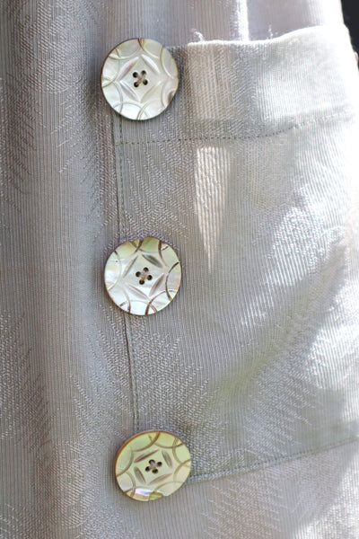 Late 1930s French Silk Jacquard Skirt with Decorative Shell Buttons
