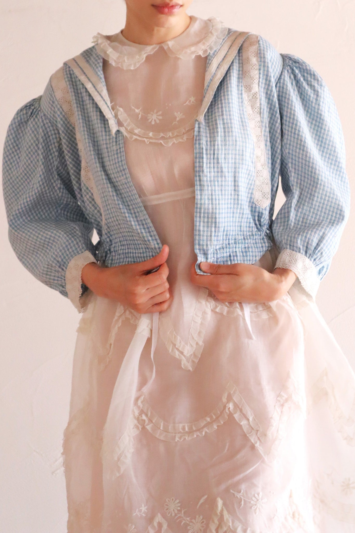 1910s Gingham Check Sailor Blouse