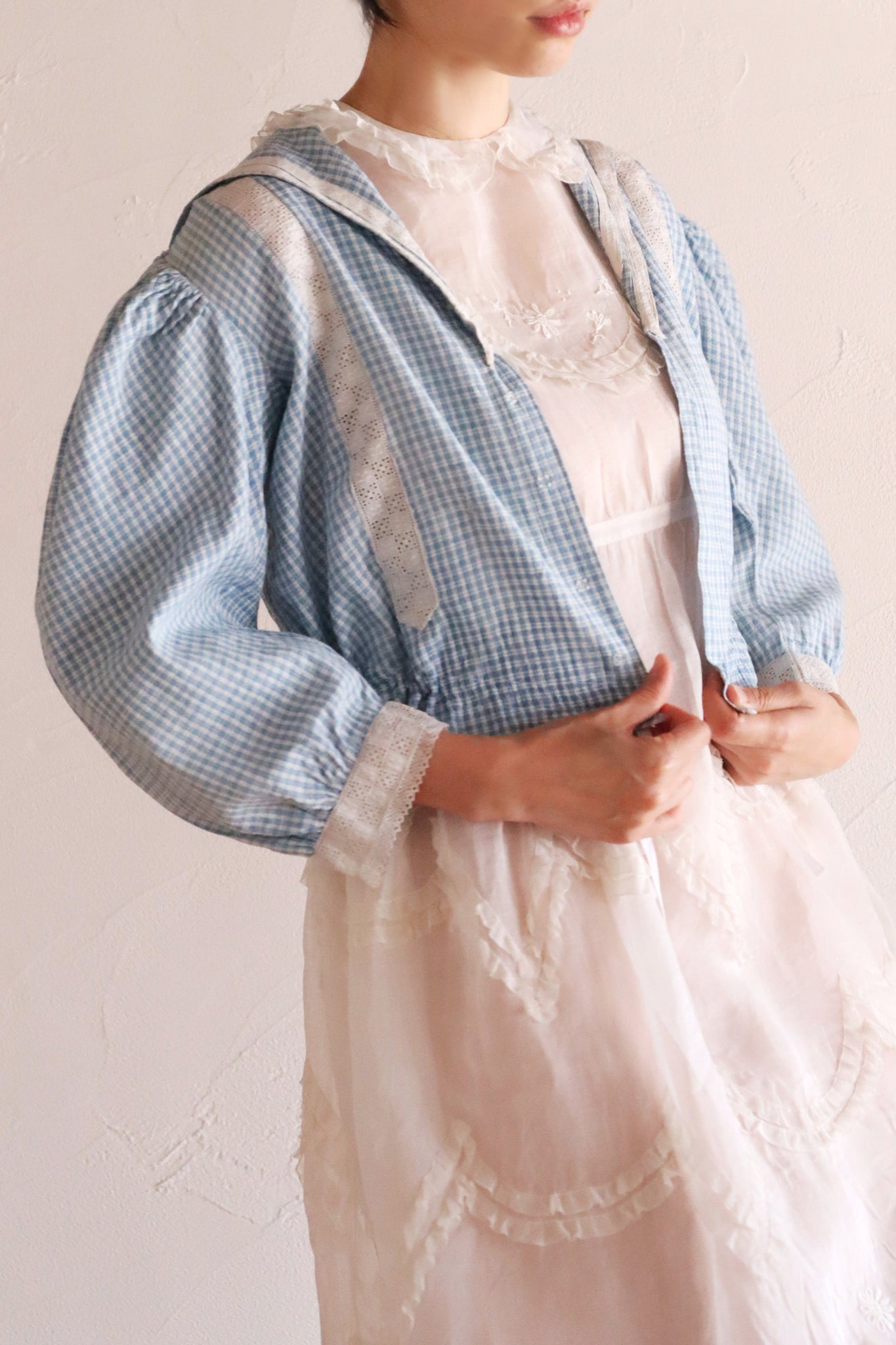 1910s Gingham Check Sailor Blouse