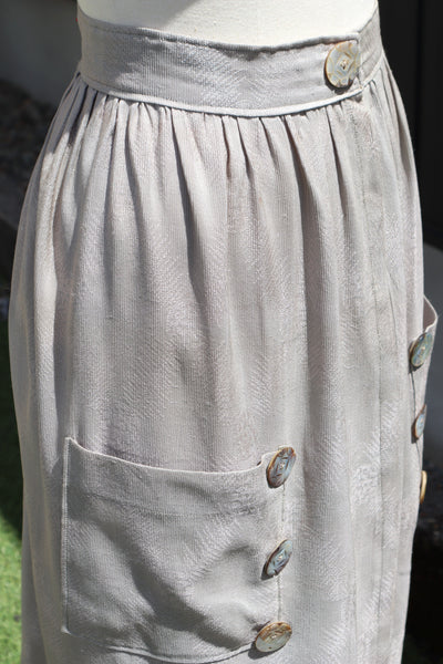 Late 1930s French Silk Jacquard Skirt with Decorative Shell Buttons