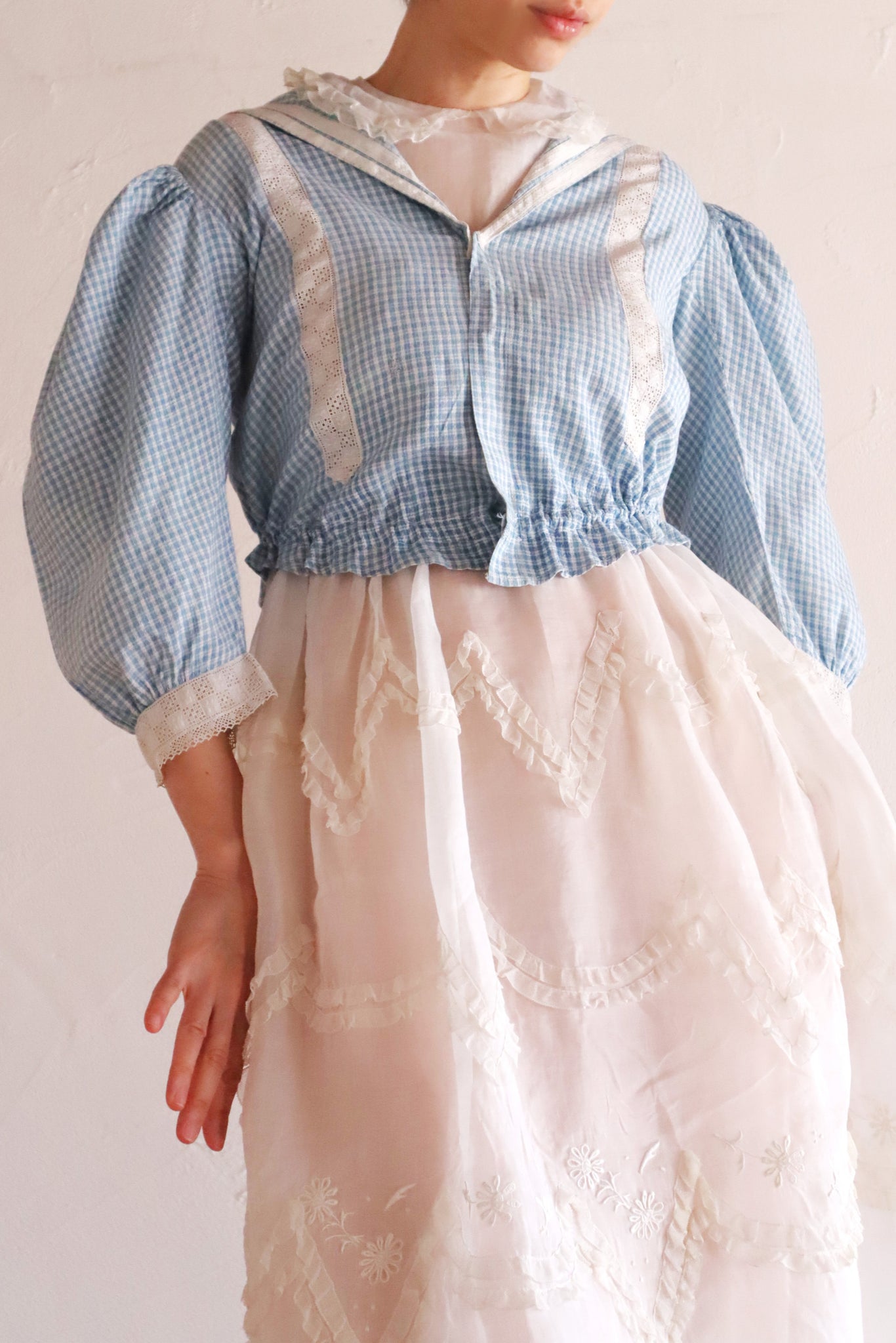 1910s Gingham Check Sailor Blouse