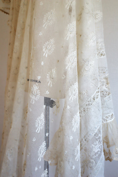 1900s French Chateau Curtain Panel Embroidered on Tulle