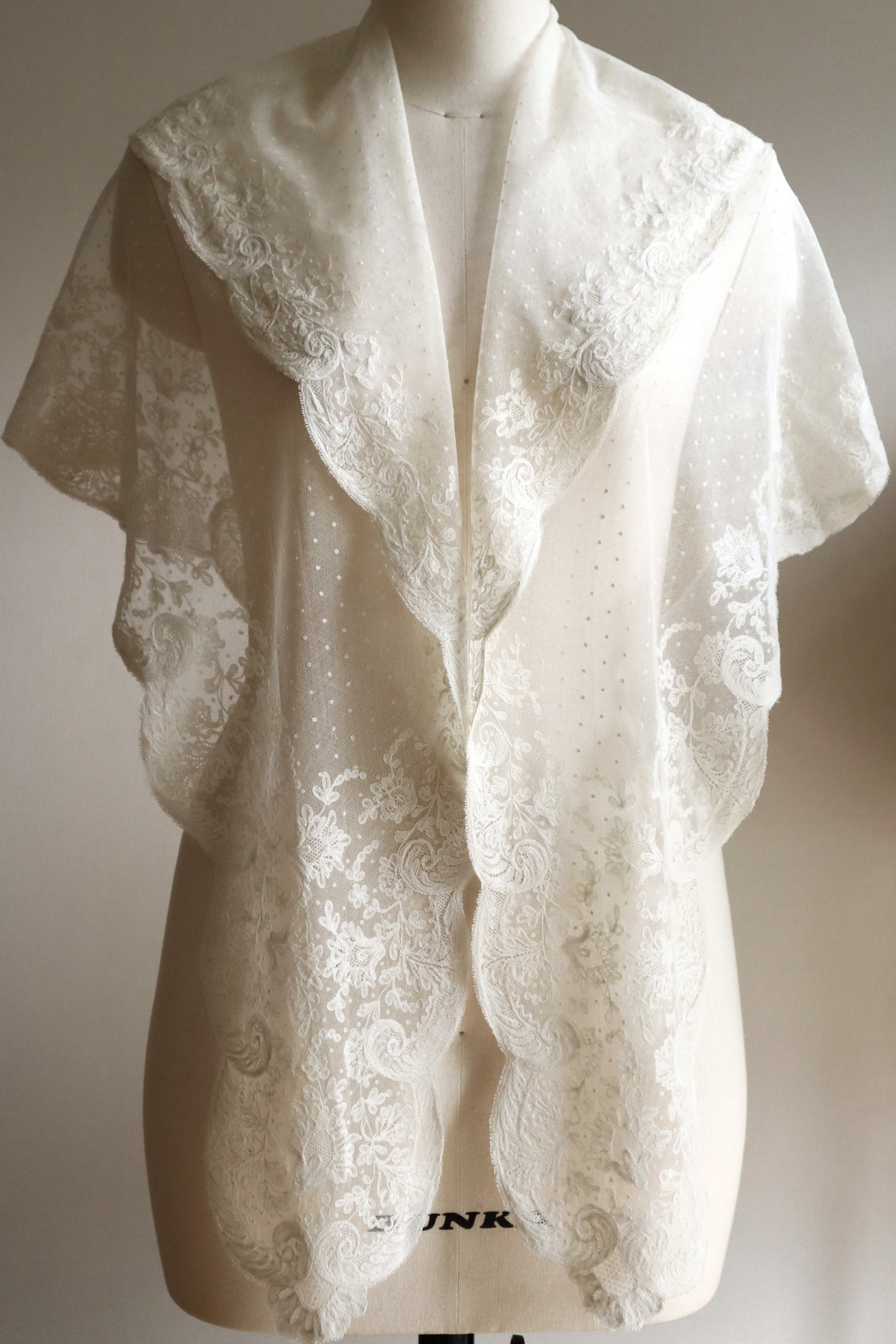 1900s French Embroidered Tulle Fichu Shawl