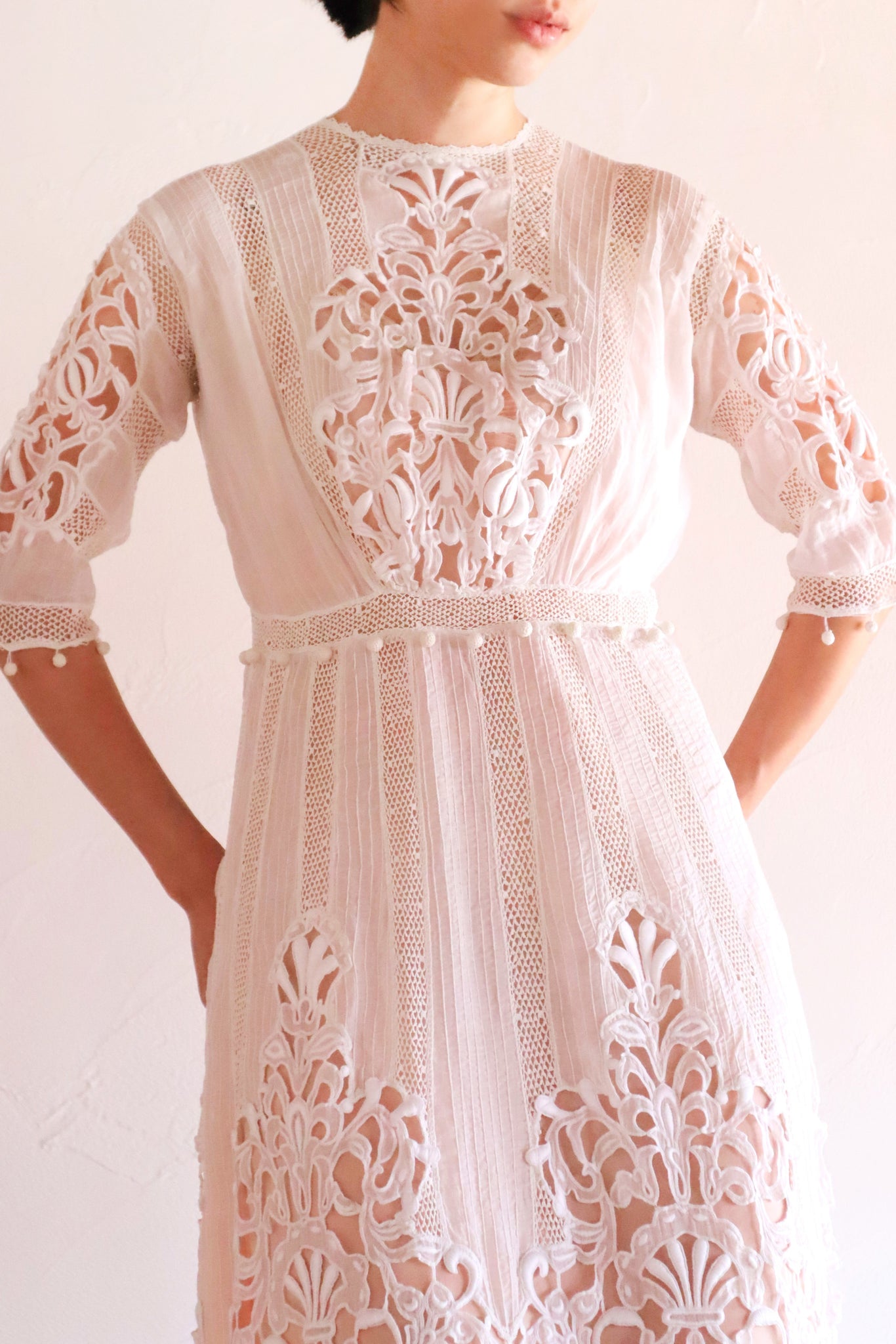 1900s Edwardian Crochet Cutwork Dress
