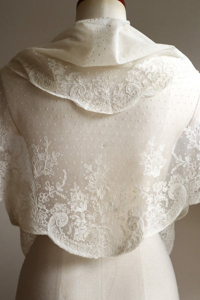1900s French Embroidered Tulle Fichu Shawl