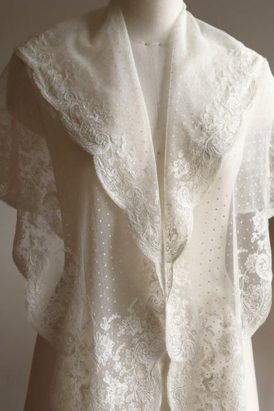 1900s French Embroidered Tulle Fichu Shawl