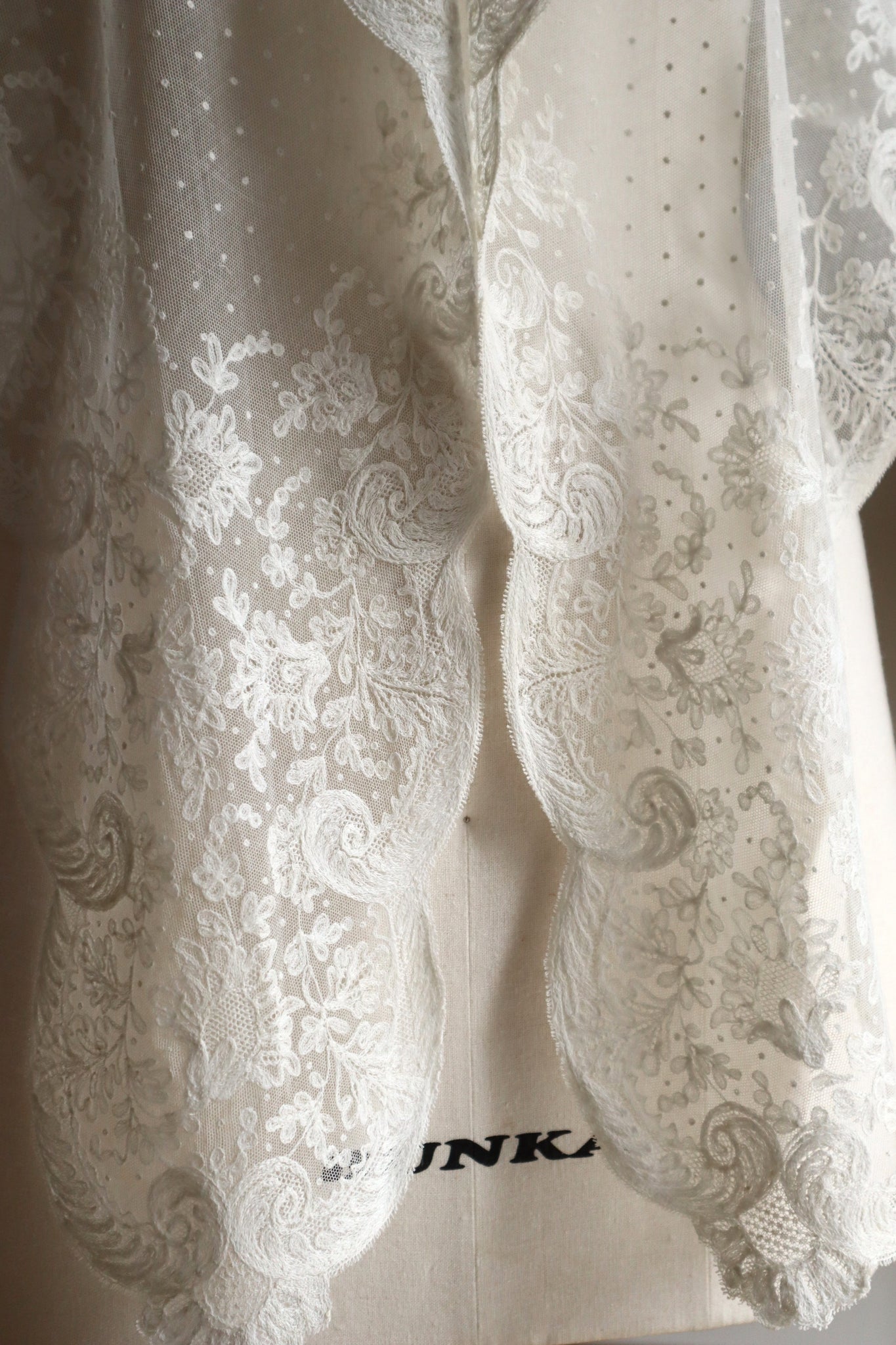 1900s French Embroidered Tulle Fichu Shawl