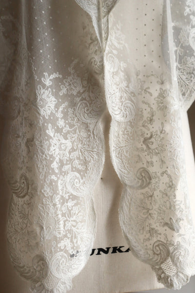 1900s French Embroidered Tulle Fichu Shawl