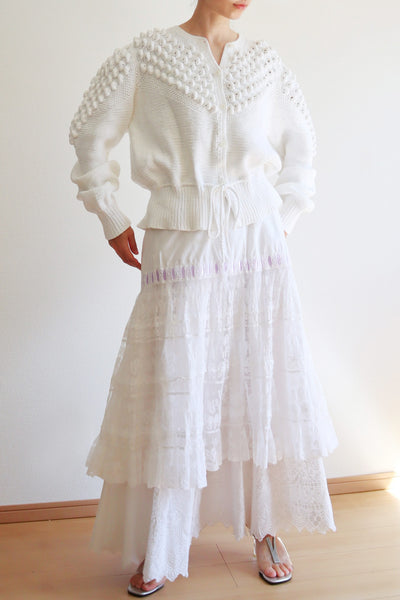 80s Hand Knit White Cotton Cardigan
