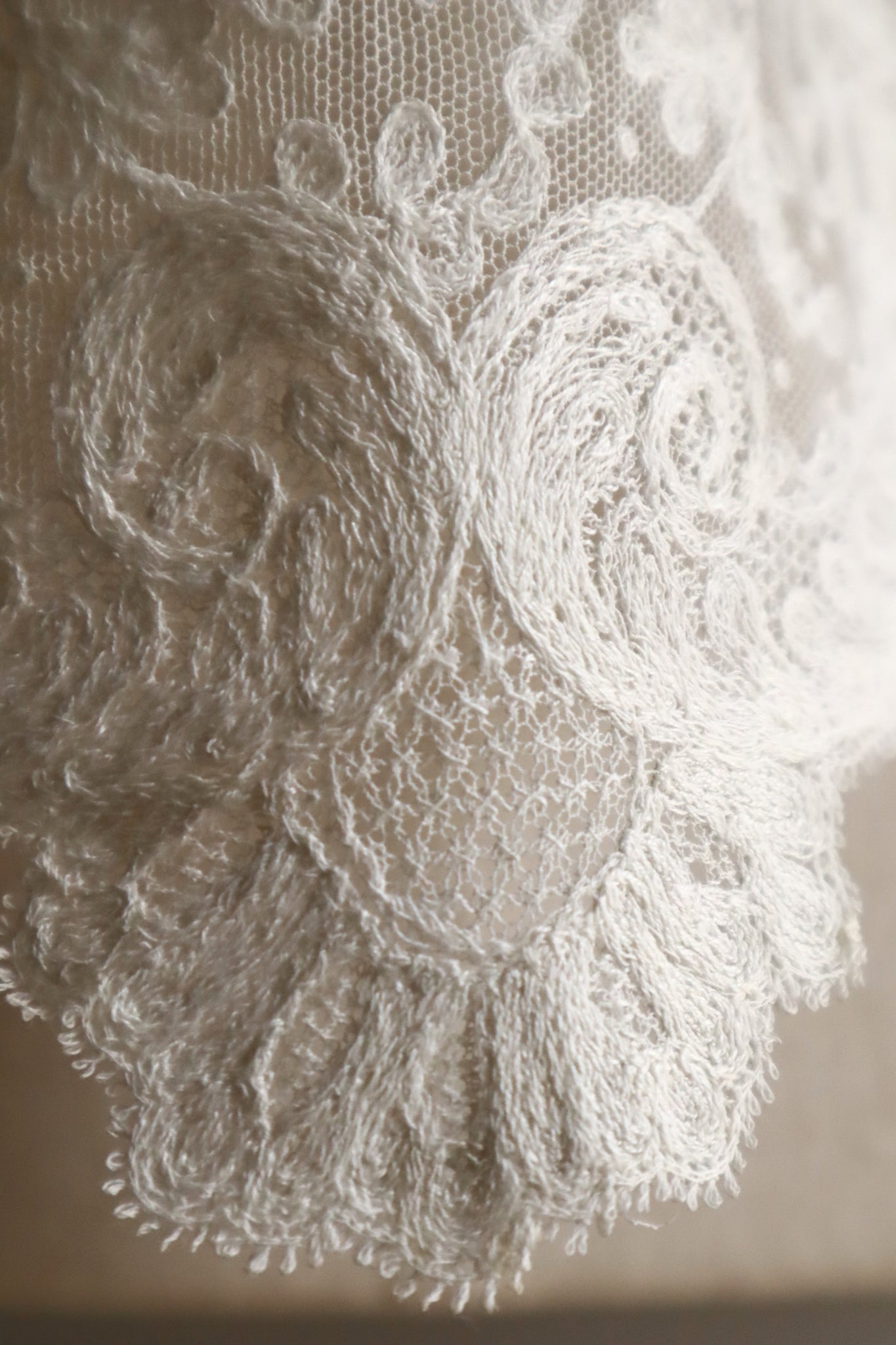 1900s French Embroidered Tulle Fichu Shawl