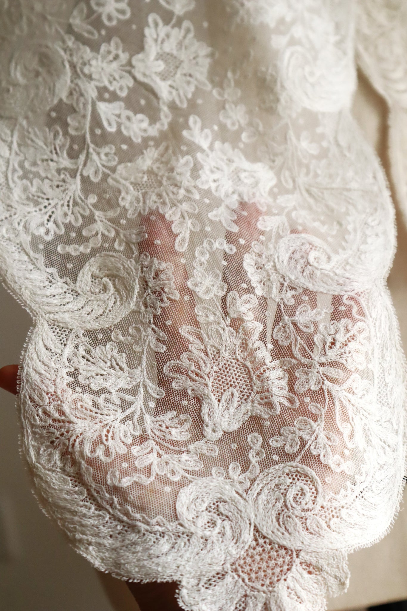 1900s French Embroidered Tulle Fichu Shawl