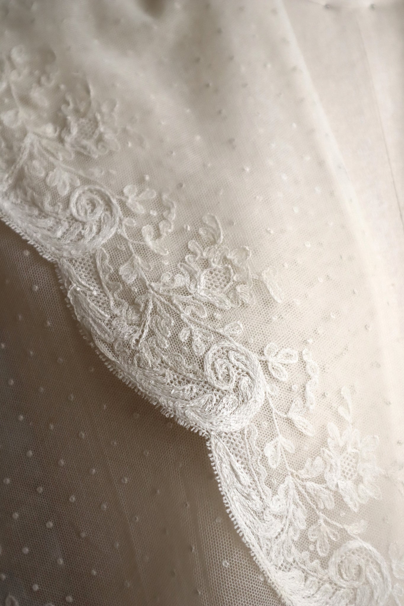 1900s French Embroidered Tulle Fichu Shawl