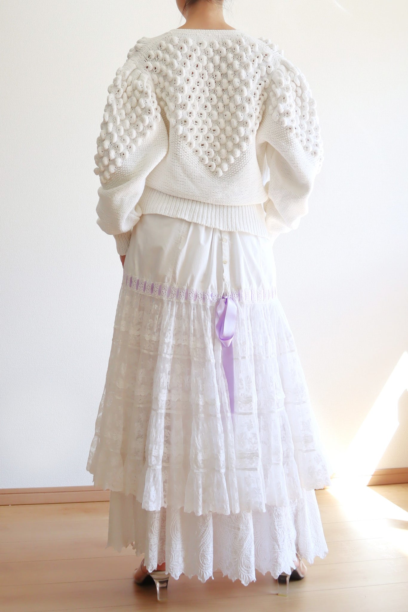 80s Hand Knit White Cotton Cardigan
